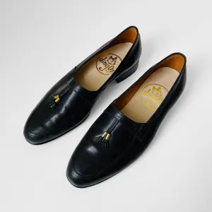 1970s Black Leather Tassel Slip-On Loafers - Sz. 7.5-8M