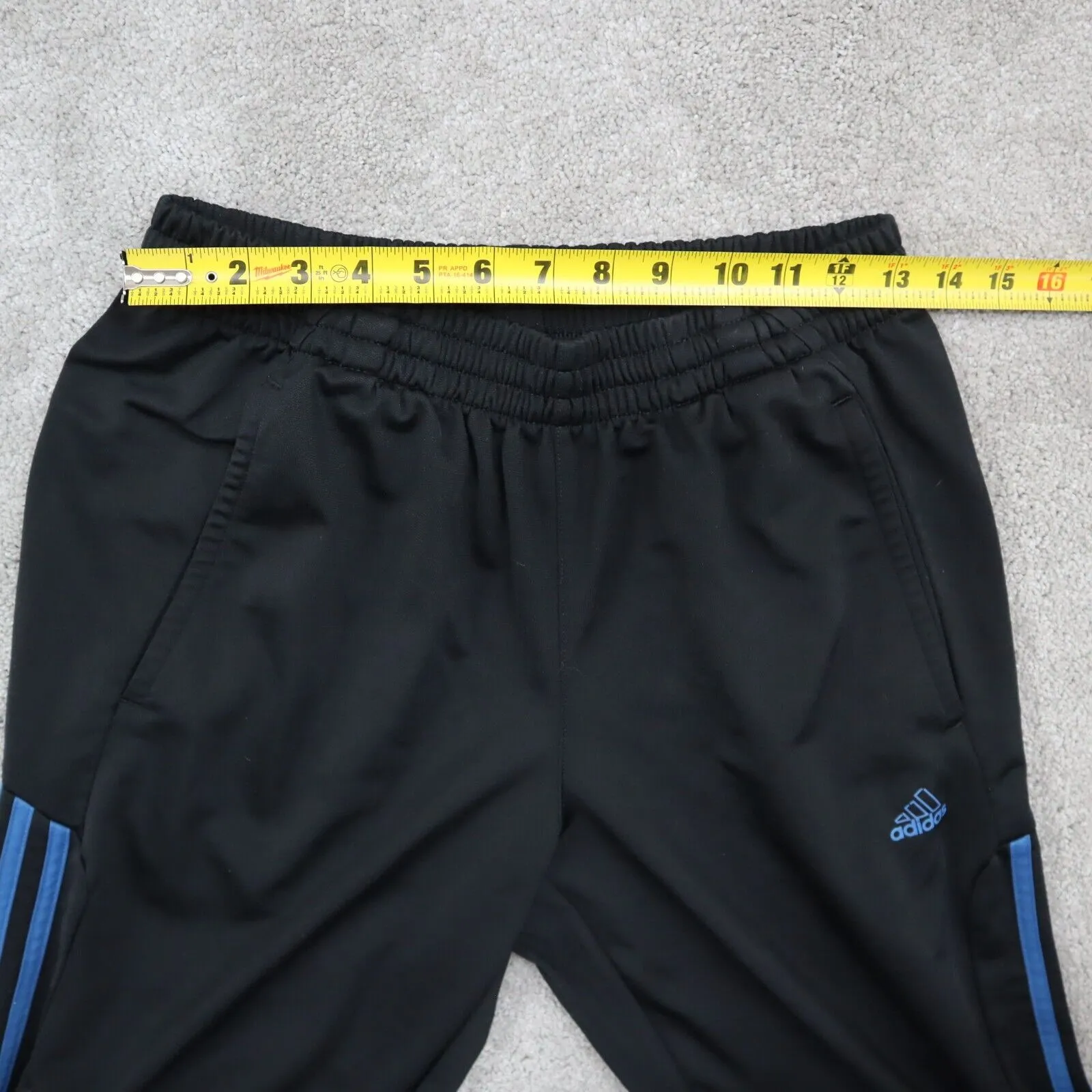 Adidas Mens Activewear Track Pants Elastic Waist 3 Striped Logo Black Size Small