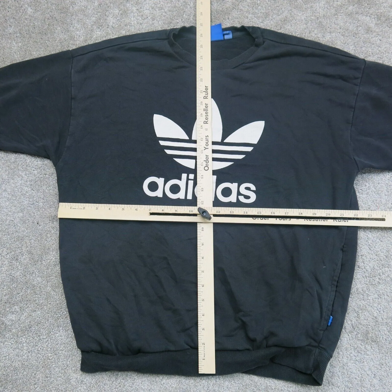 Adidas Mens Sweatshirt Size Large Black 3 Striped Activewear Pullover Sweatshirt