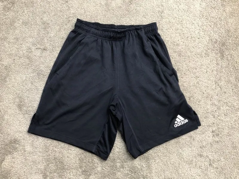 Adidas Shorts Mens Small Black Activewear Running Training Slit Hem Sports Logo