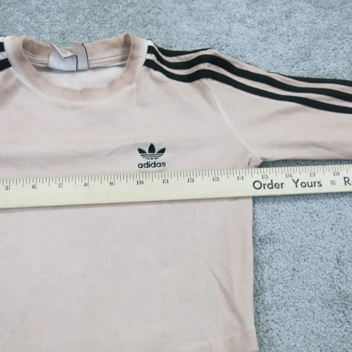 Adidas Womens Activewear Sweatshirts Cropped Long Sleeve 3 Striped Pink Size XS