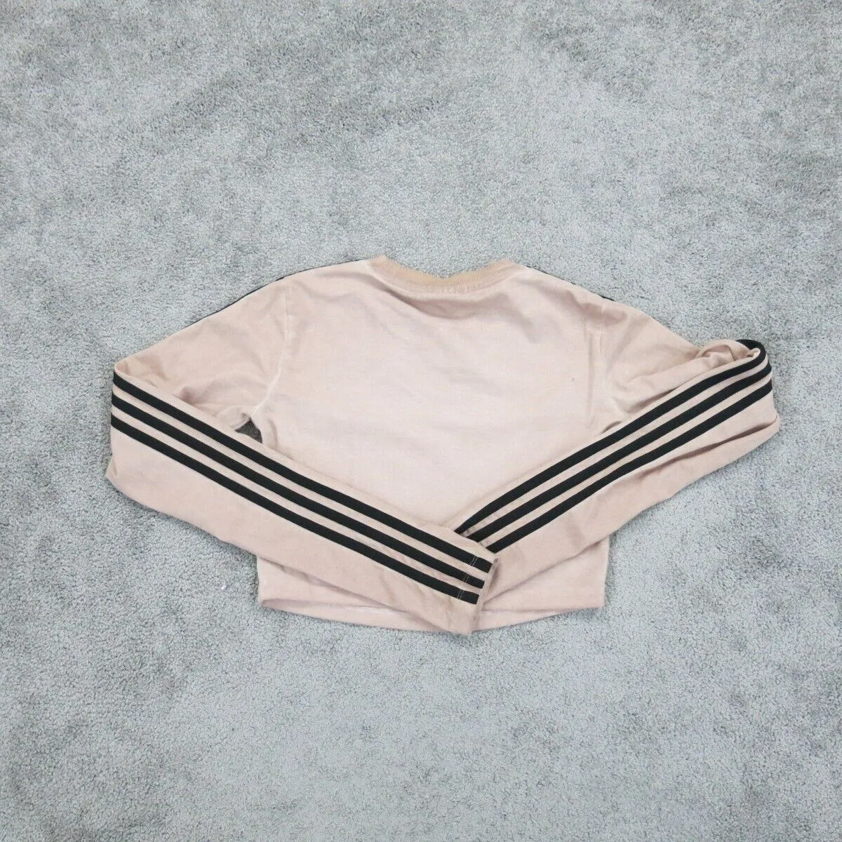 Adidas Womens Activewear Sweatshirts Cropped Long Sleeve 3 Striped Pink Size XS