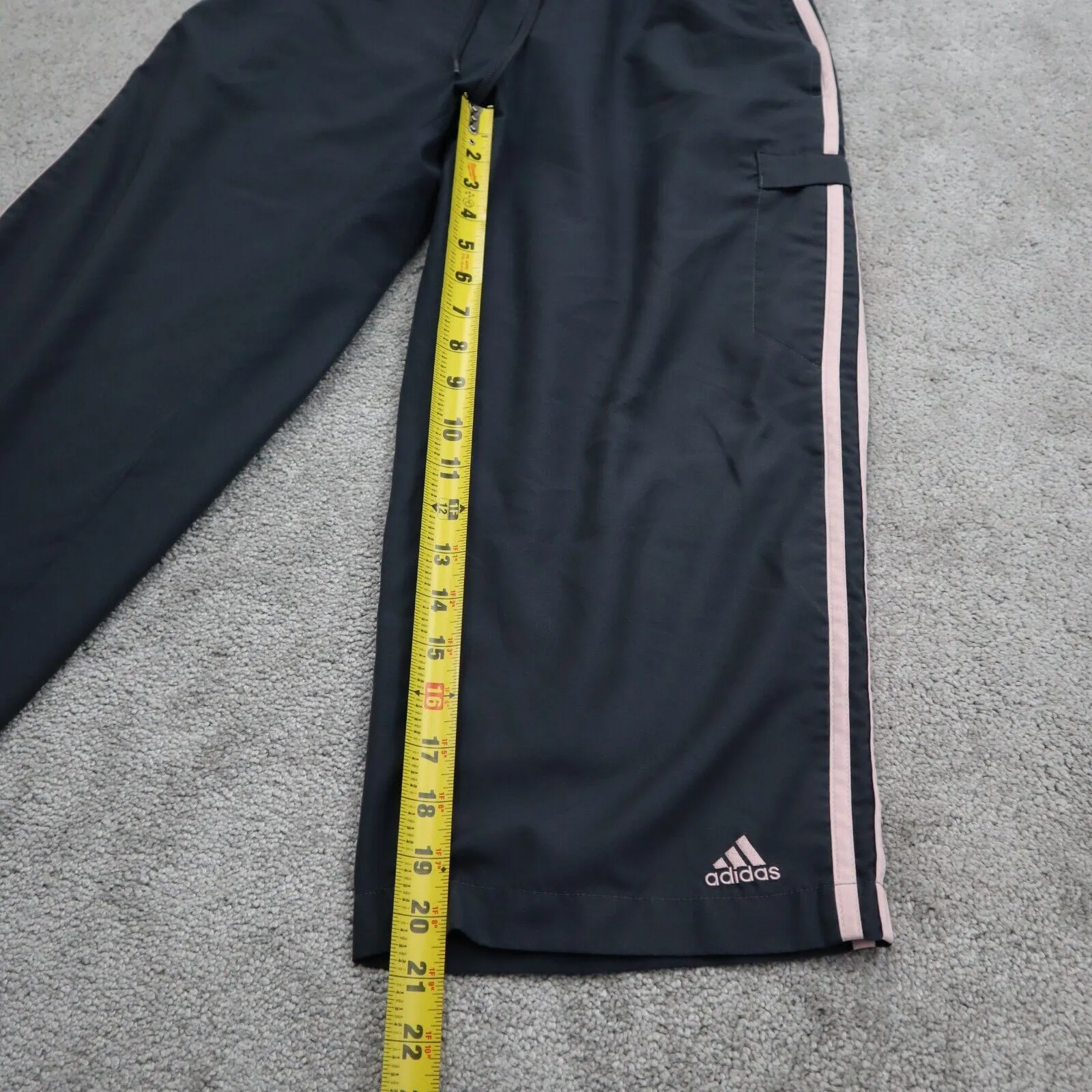 Adidas Womens Activewear Track Pant Drawstring Waist 3 Striped Black Size Medium