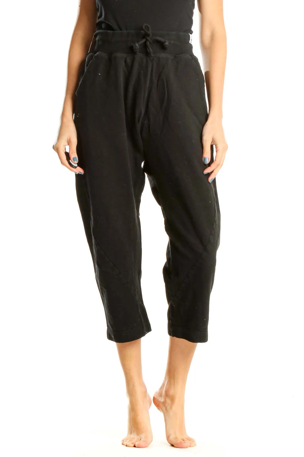 Black Textured Cropped Sweatpants