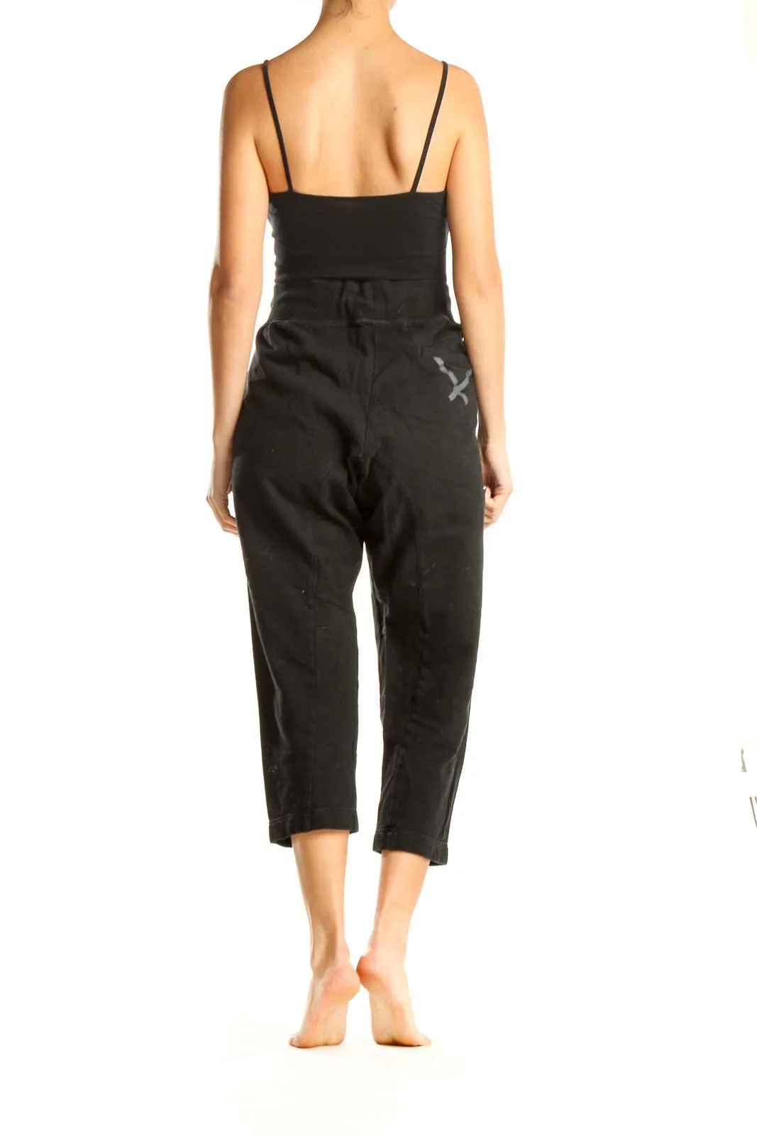 Black Textured Cropped Sweatpants