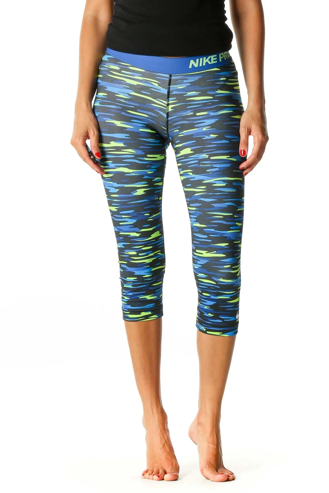 Blue Camouflage Print Activewear Capri Leggings