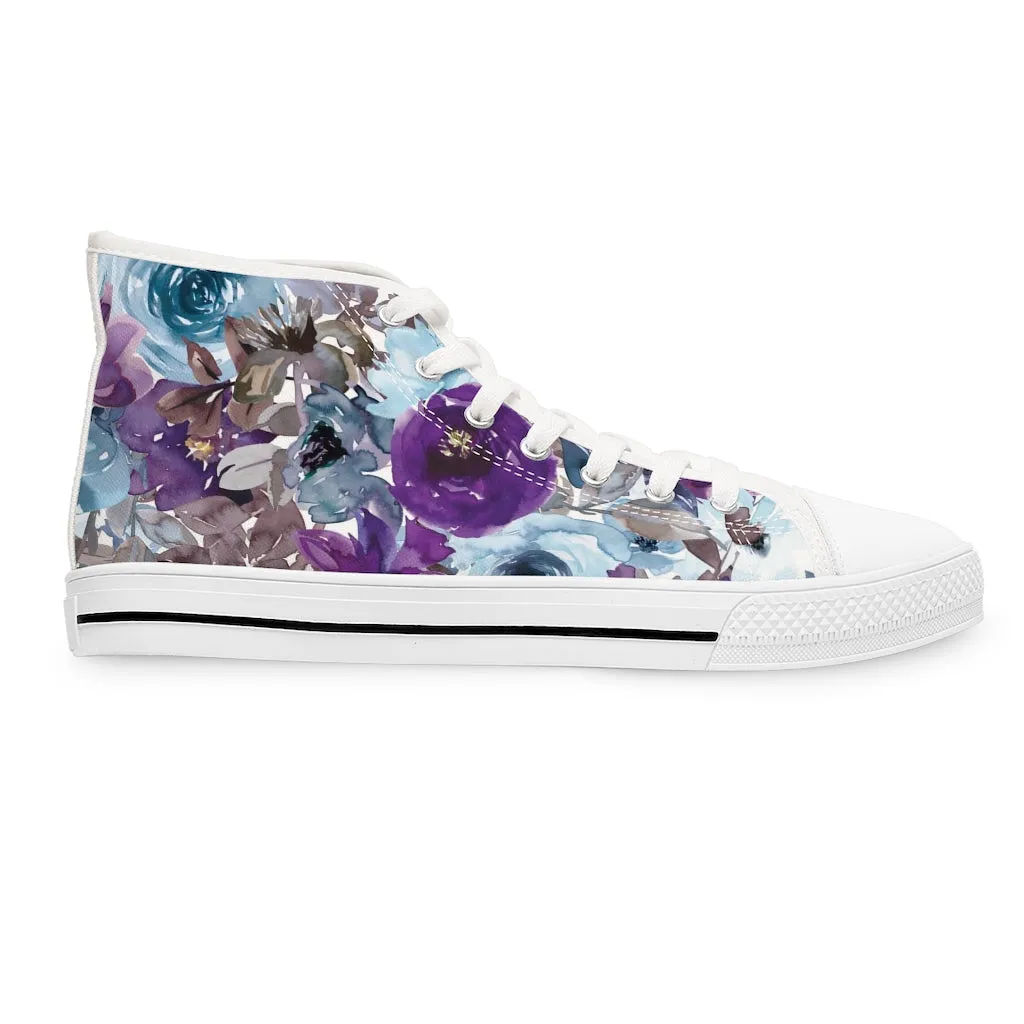 Blue Floral Women's High Top Sneakers