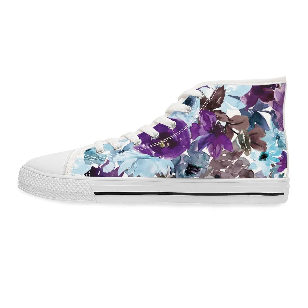 Blue Floral Women's High Top Sneakers