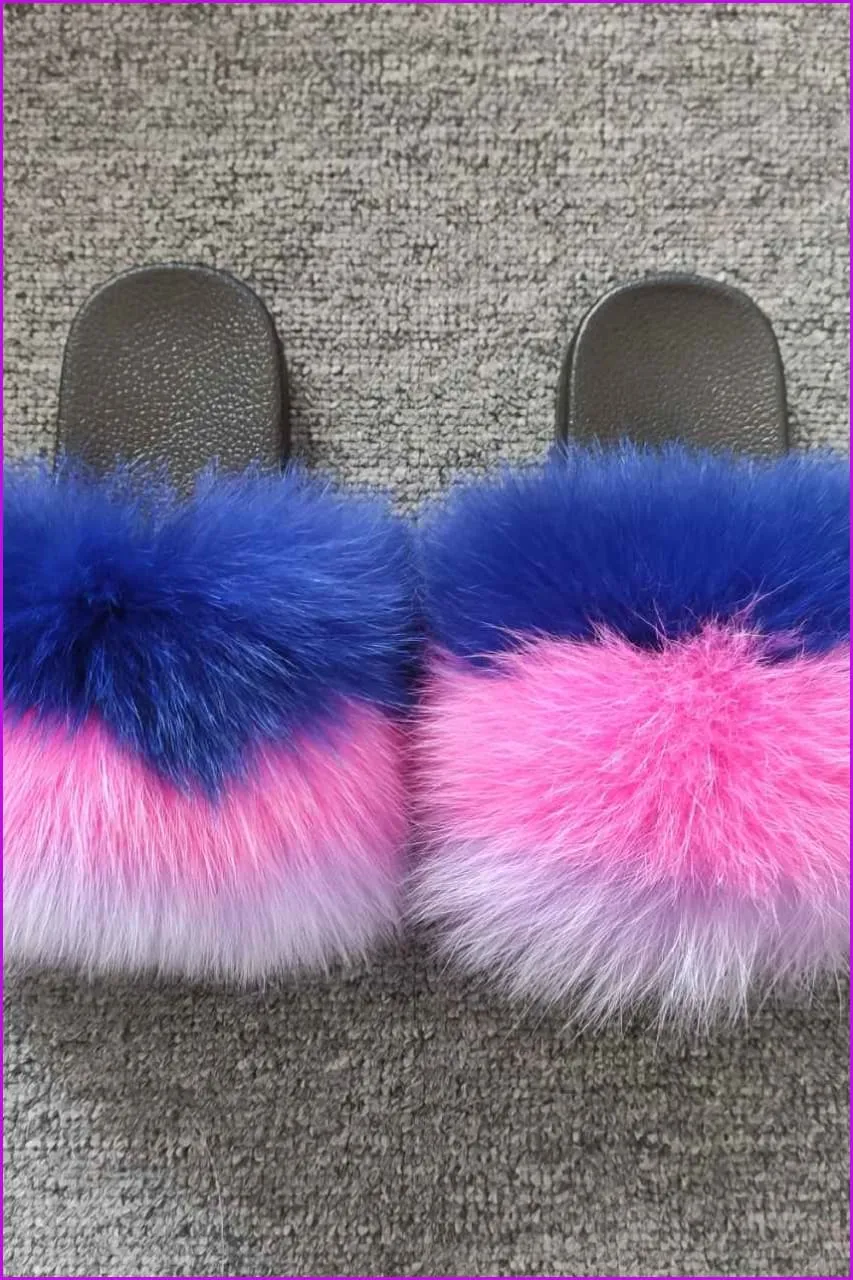 Blue Pink Purple Kids Fluffy Slides #3 F923