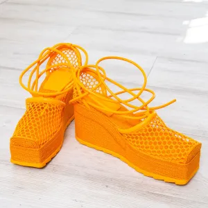 Bottega Veneta Orange Web Wedge Espadrilles  Size 38