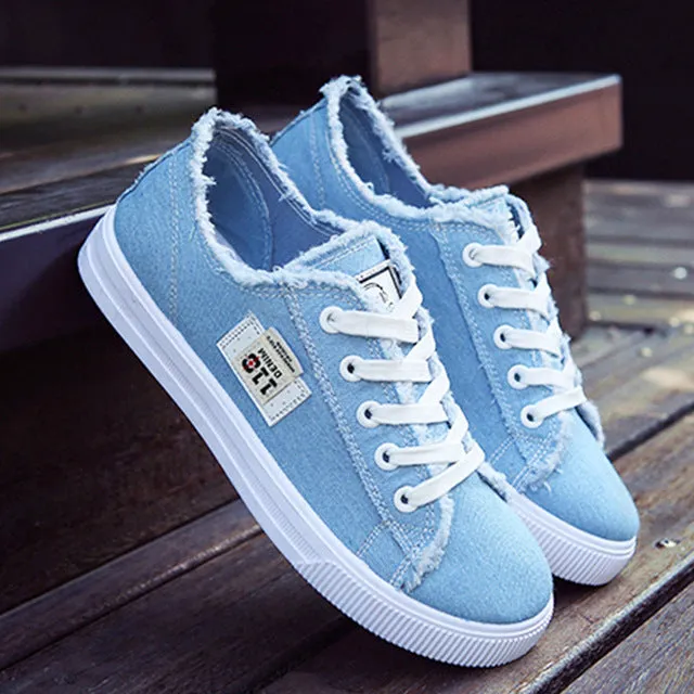 Casual shoes woman new arrival lace-up canvas shoes spring/autumn fashion shallow solid blue/black/white shoes