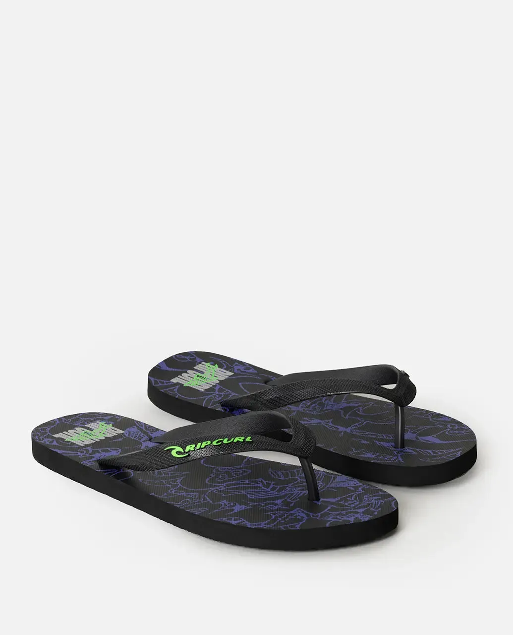 Core Energy Bloom Open Toe Flip Flops in Black & Blue