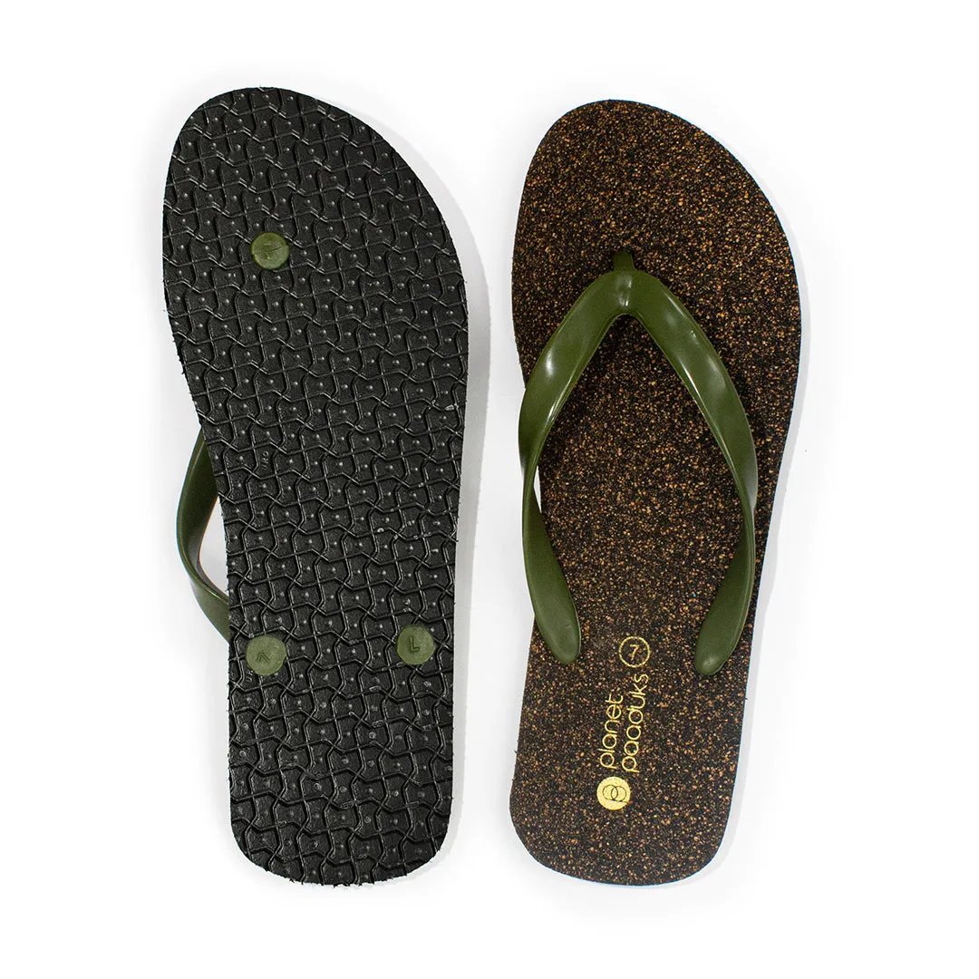 Exis Thong-Strap Cork Green Flip-Flops For Men