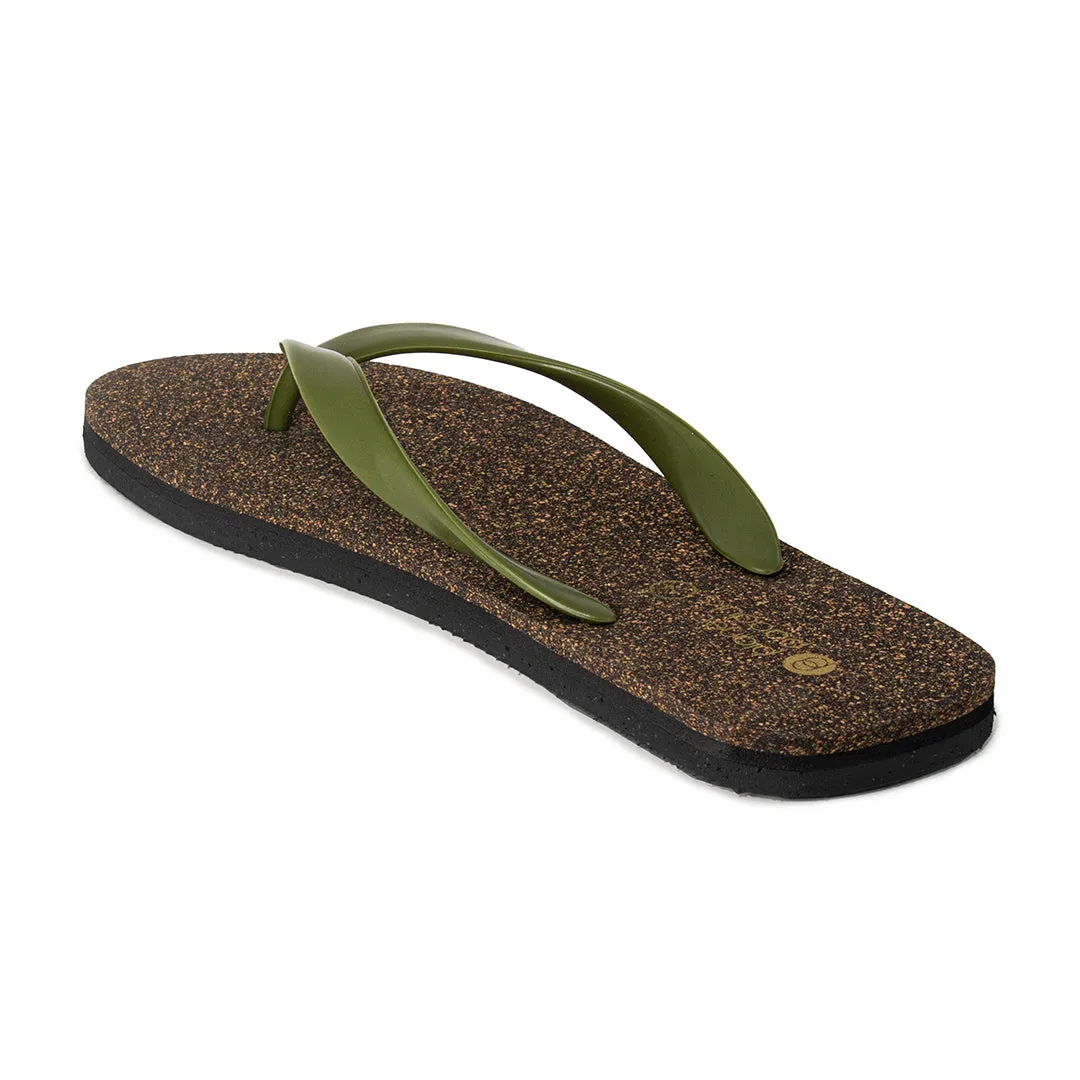 Exis Thong-Strap Cork Green Flip-Flops For Men