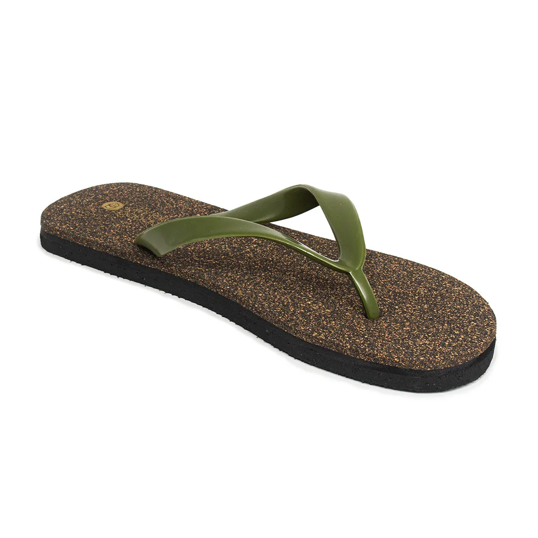 Exis Thong-Strap Cork Green Flip-Flops For Men