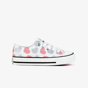 Girl's Hearts White Canvas Sneakers