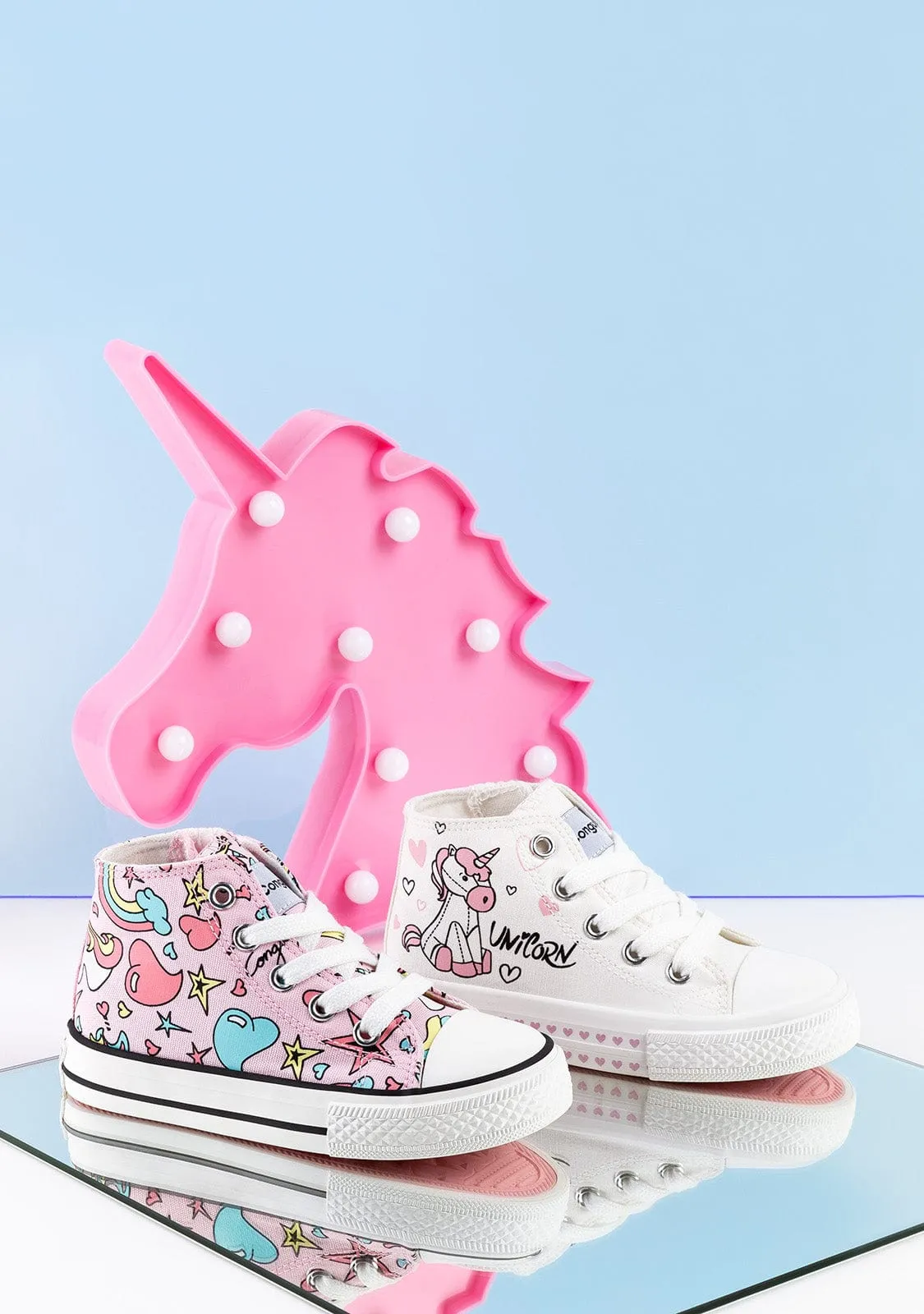 Girl's Pink Unicorn Hi-Top Sneakers