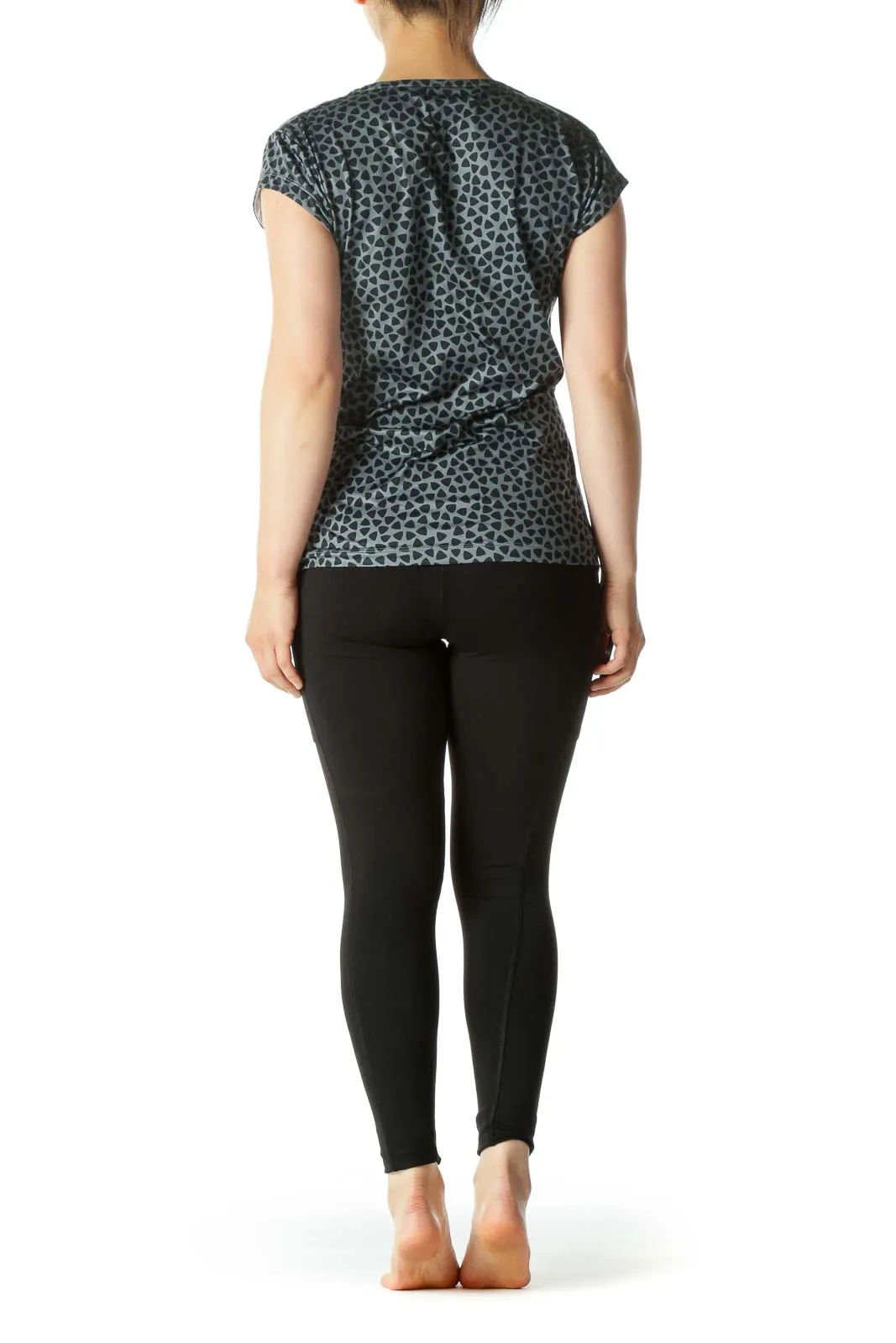 Gray and Black Triangle Print Sports Top