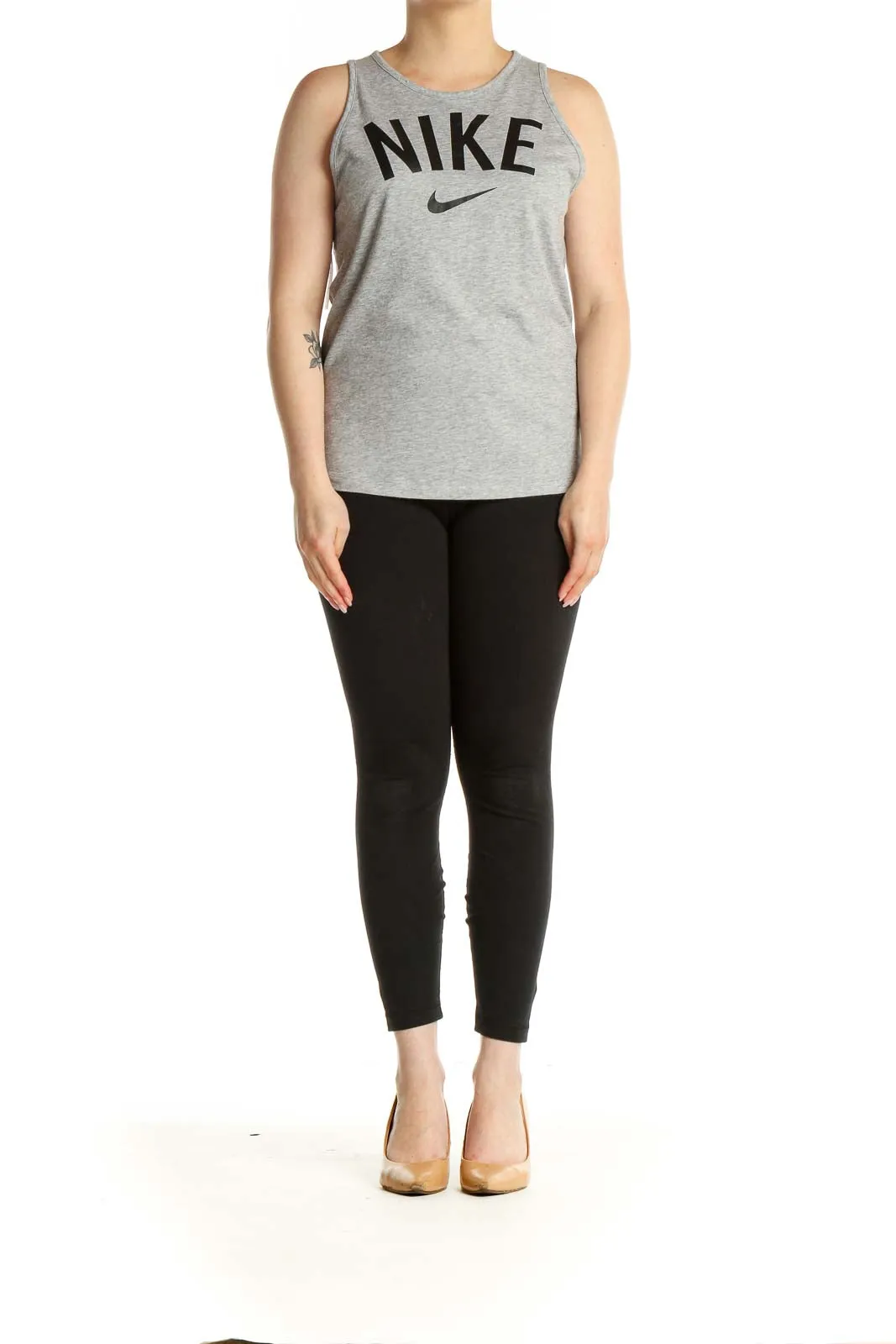 Gray Graphic Print Activewear Tank Top