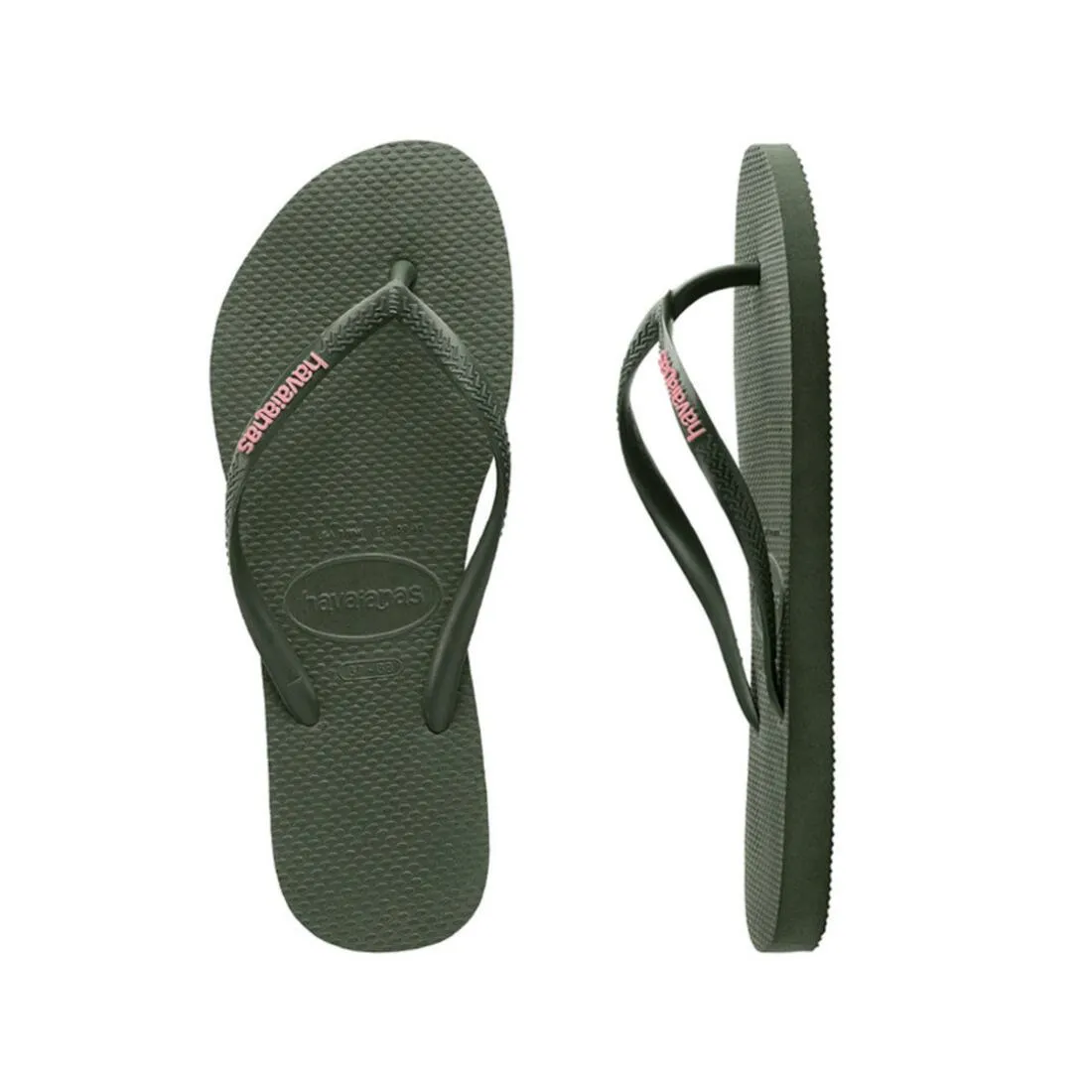 Havaianas Women's Flip Flops Slim Rubber Logo - Green/Pink