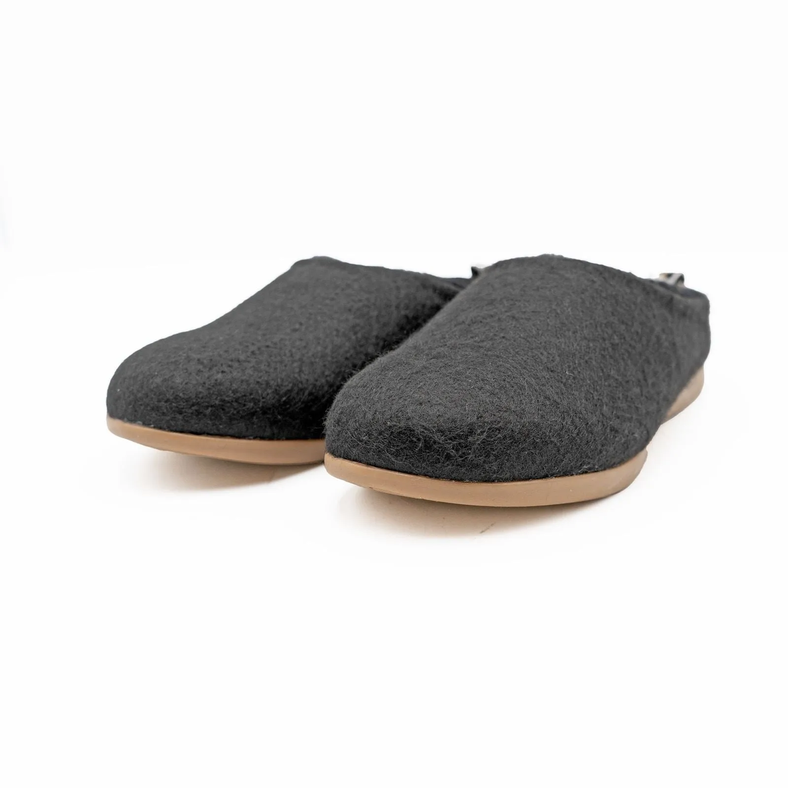 M&S Black Felt Faux Fur Lined Mule Slippers