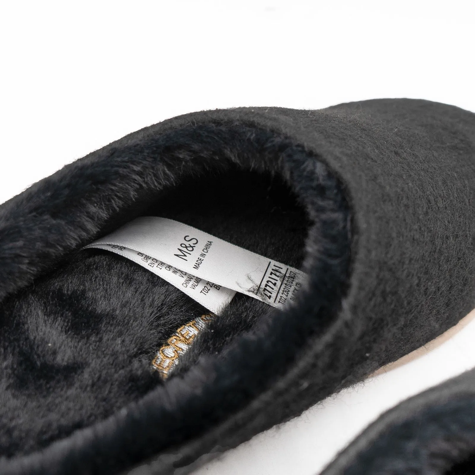 M&S Black Felt Faux Fur Lined Mule Slippers