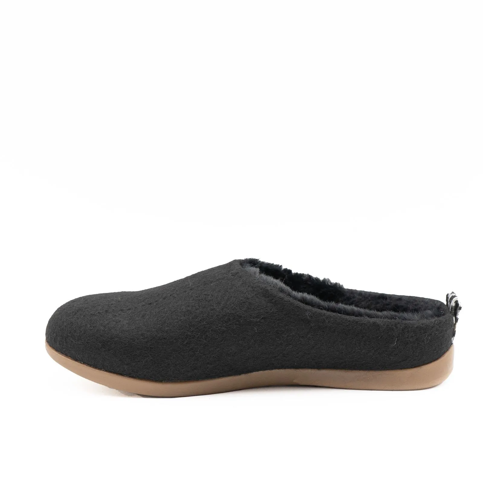 M&S Black Felt Faux Fur Lined Mule Slippers