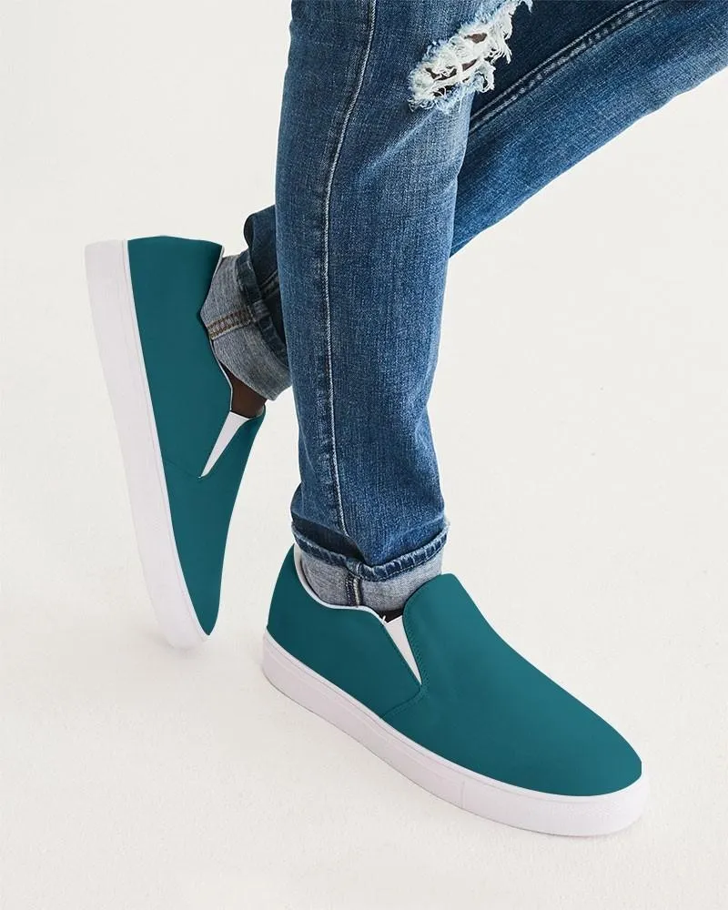 Medium Dark Warm Cyan Slip-On Canvas Sneakers | Men's | Medium Dark Pure Warm Cyan | C100M0Y25K60