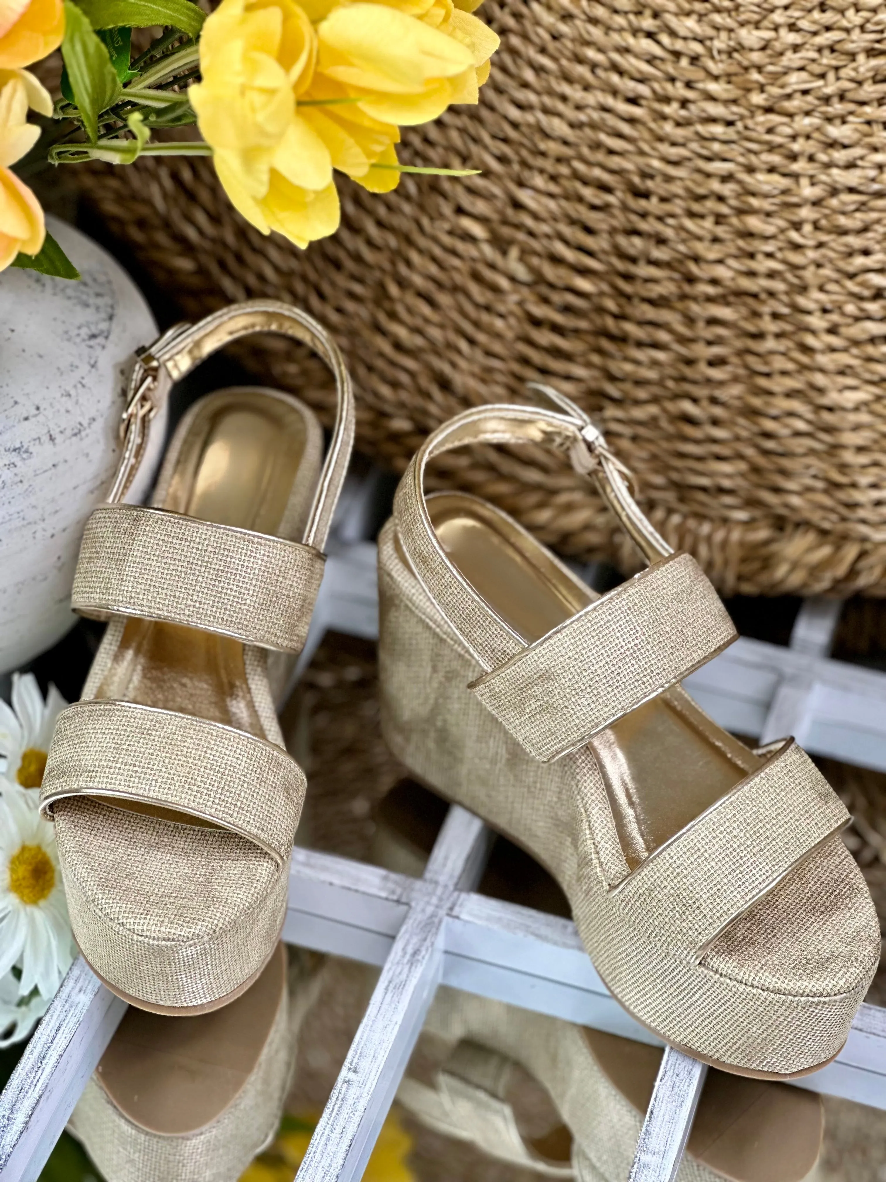 Metallic Raffia Espadrille Platform