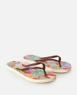 Mixed Bloom Open Toe Flip Flops in Dark Chocolate