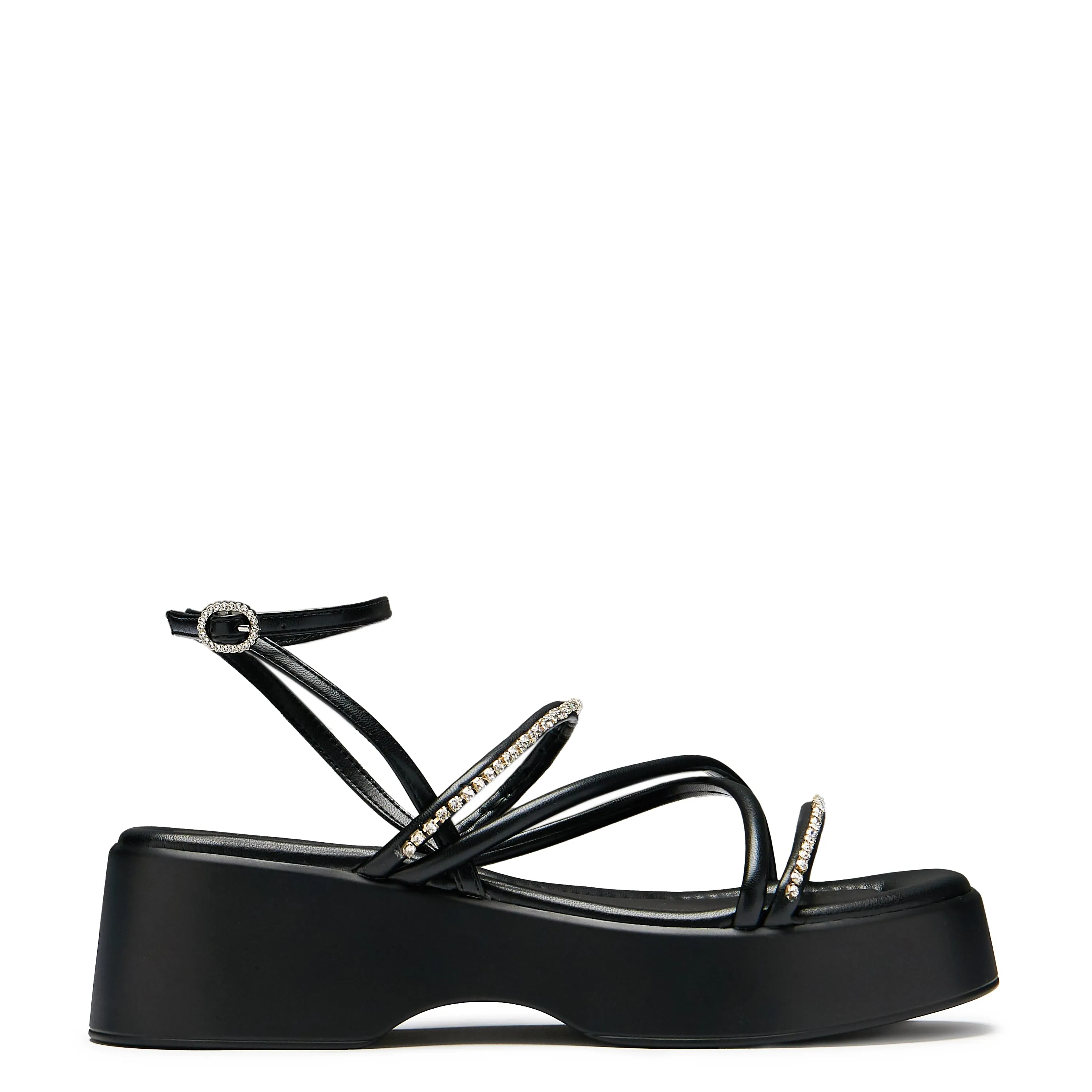 Monarch Strappy Diamante Sandals - Black