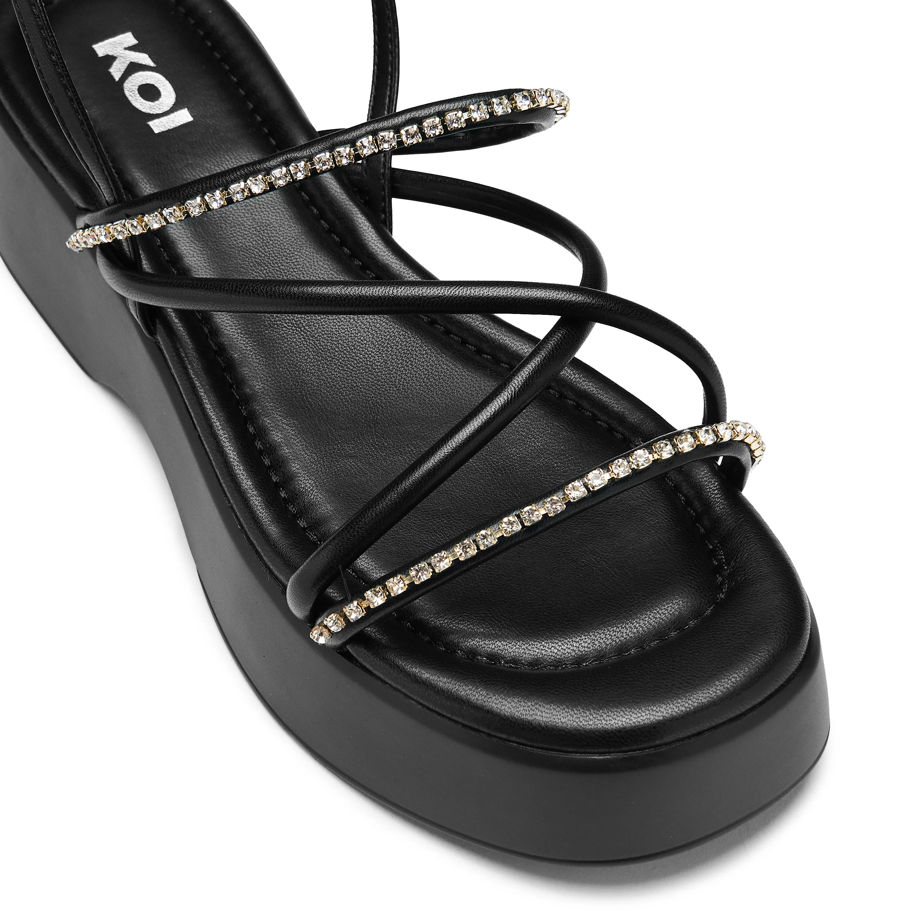 Monarch Strappy Diamante Sandals - Black