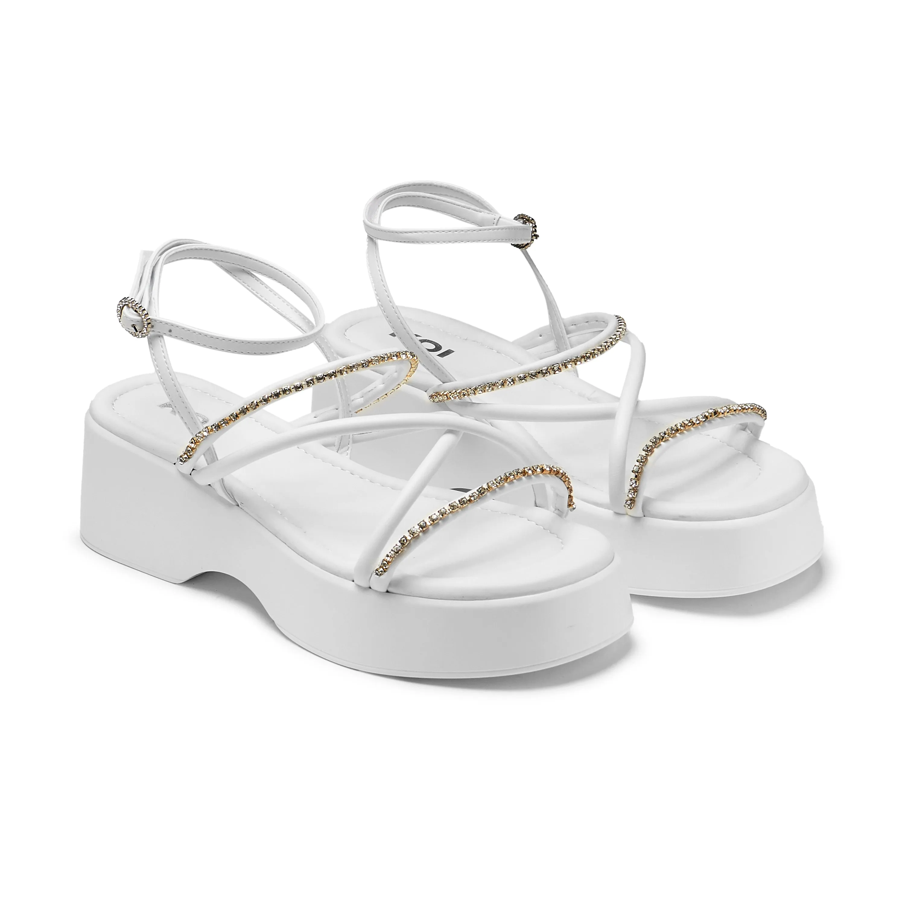 Monarch Strappy Diamante Sandals - White