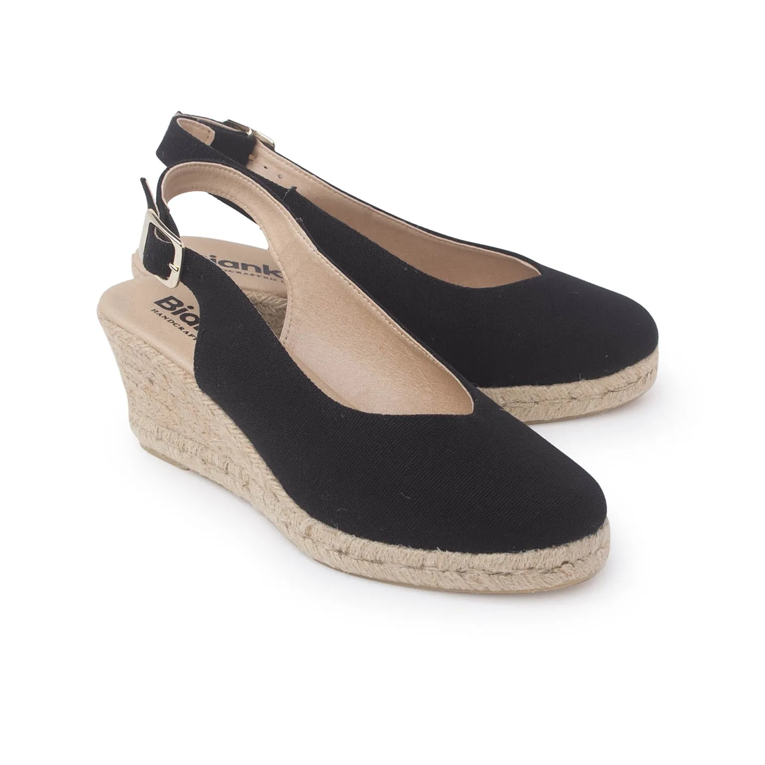 Murcia Organic Canvas Espadrille Wedges - Black