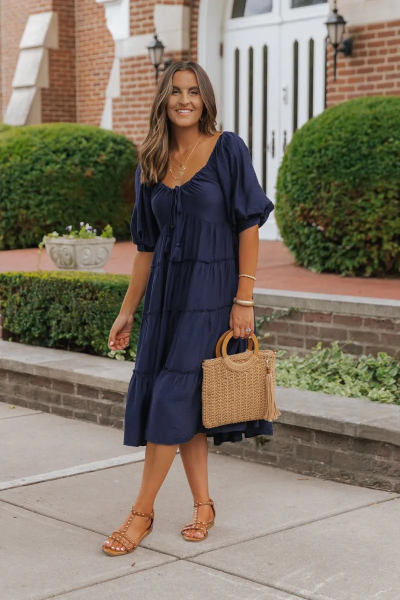 Navy Sweetheart Tiered Midi Dress - FINAL SALE