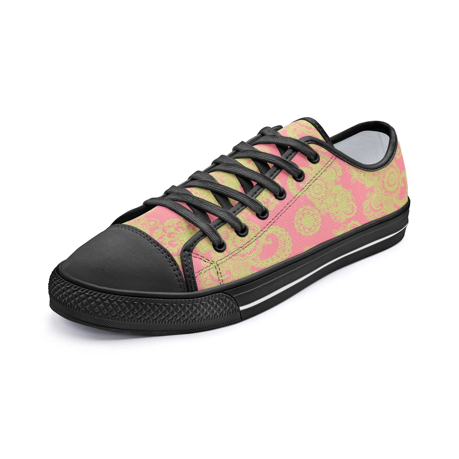 Pink and Green Paisley Unisex Low Top Canvas Shoes