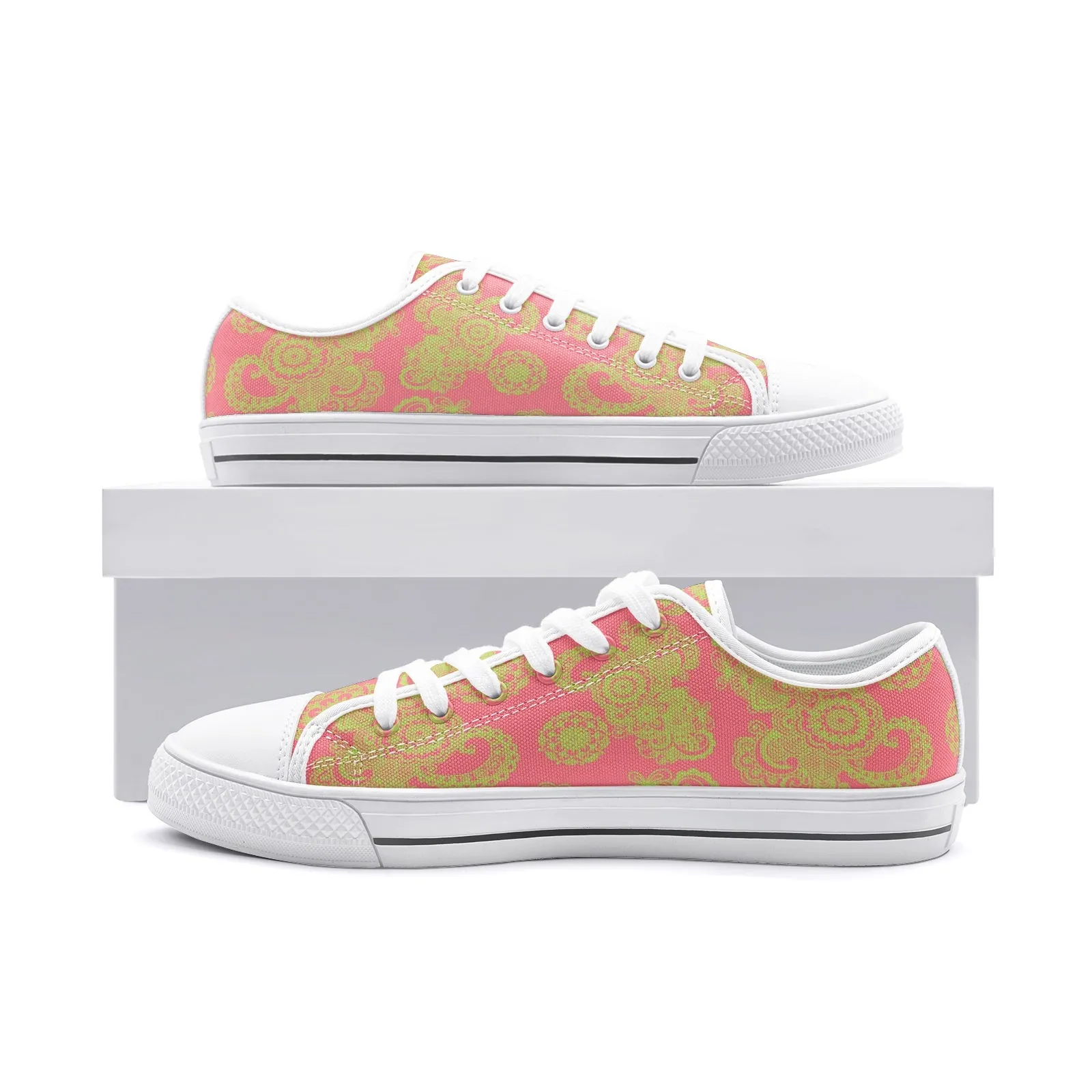 Pink and Green Paisley Unisex Low Top Canvas Shoes