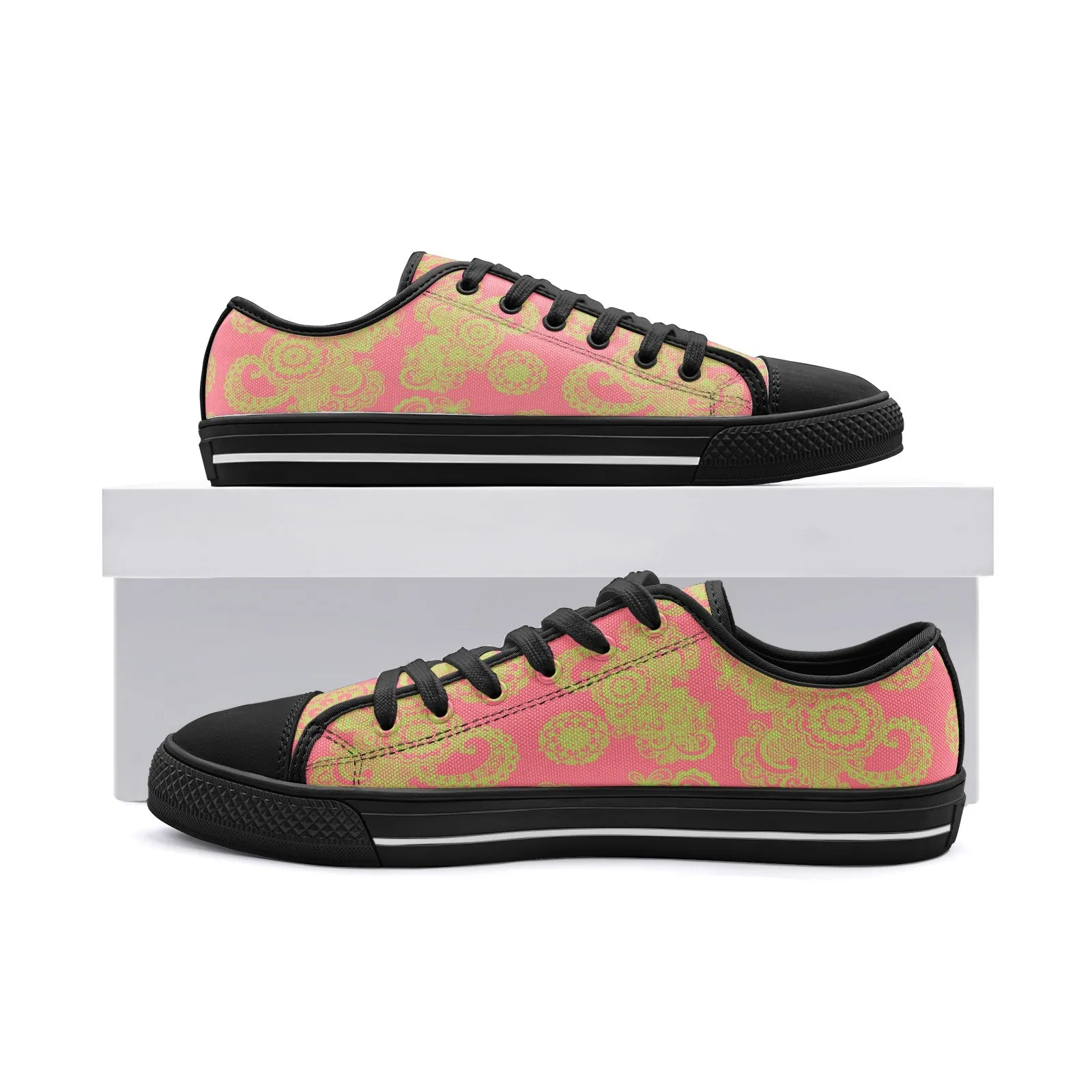 Pink and Green Paisley Unisex Low Top Canvas Shoes