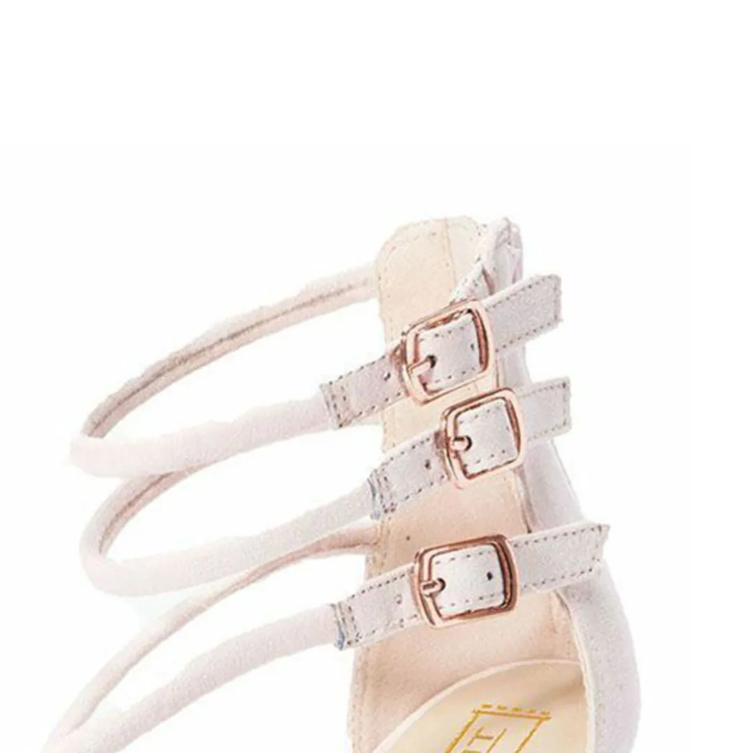 ROCKTHOSECURVES NUDE PINK SUEDETTE HIGH HEEL STRAPPY SANDALS / SHOES