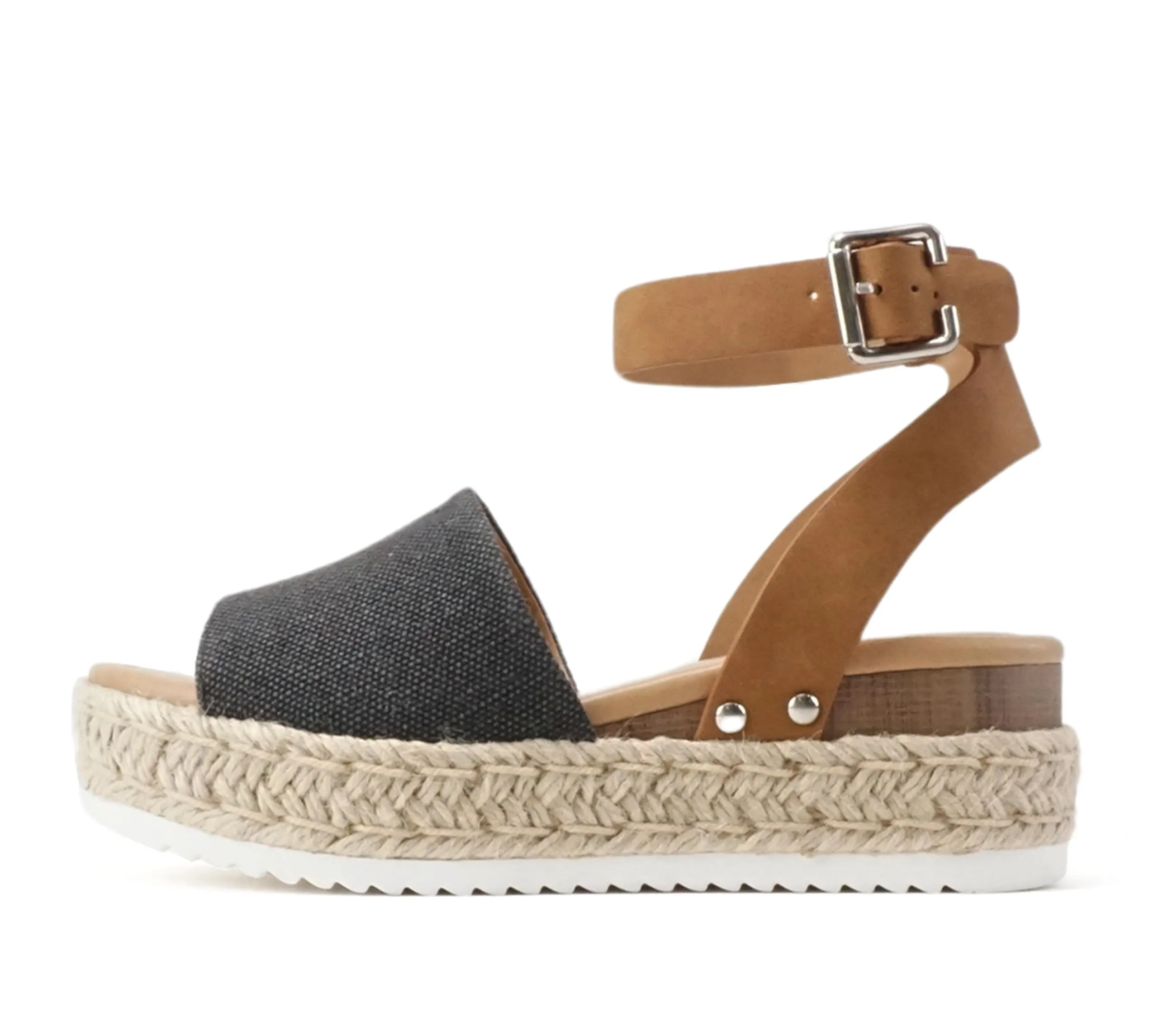 Soda Topic Open Toe Buckle Ankle Strap Espadrilles Flatform Wedge Casual Sandals