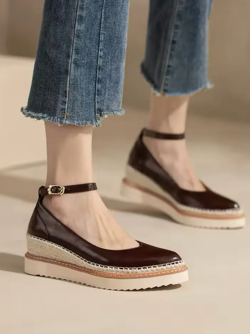 Solid colors pigskin platform espadrille wedge