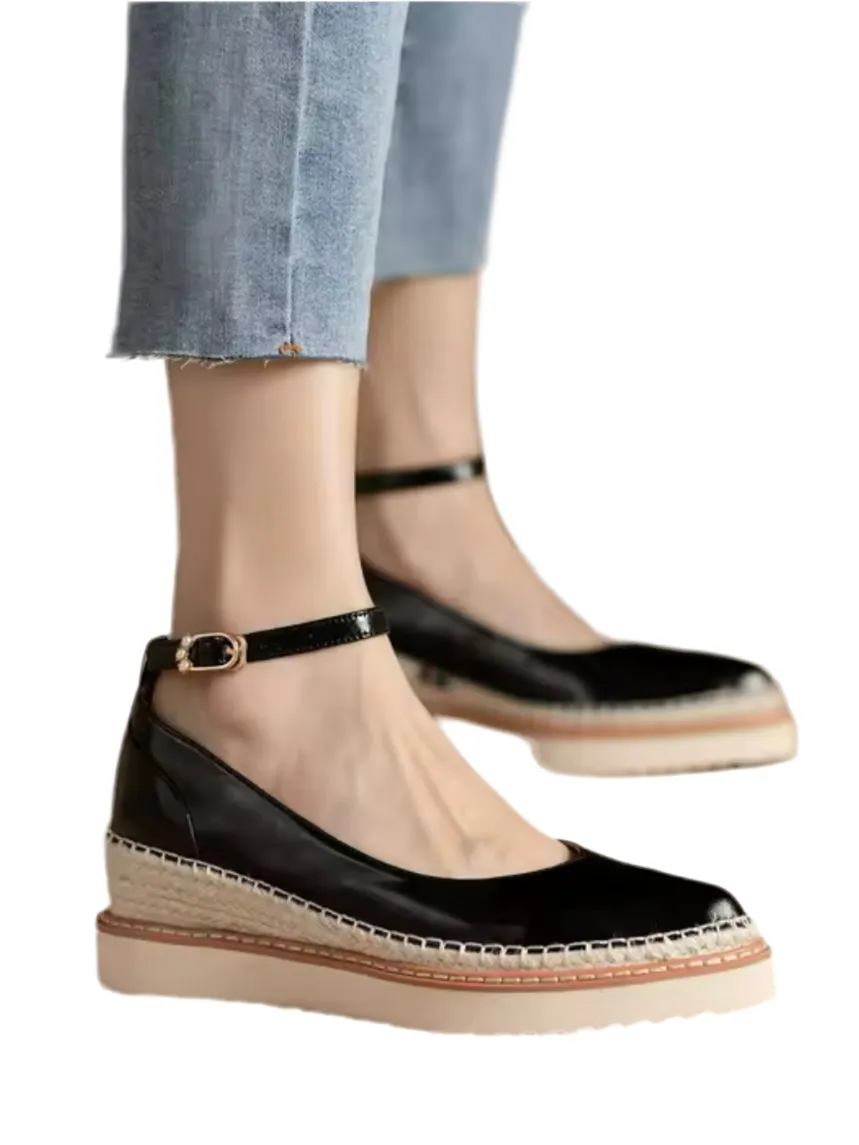 Solid colors pigskin platform espadrille wedge