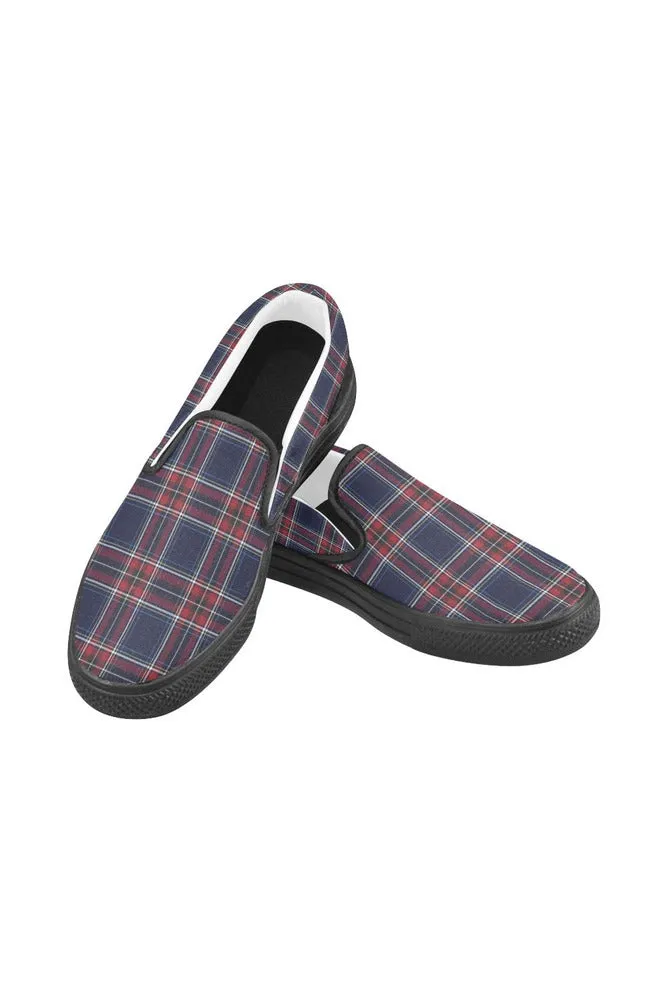 Tartan Blue Men's Slip-on Canvas Shoes (Model 019)