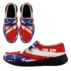 Unique Gift,Personalized USA Flag Sneakers, Custom Stars and Stripes Loafer Shoes, Fur Lining Shoe, Pride in Comfort,FN042-24020304-1b