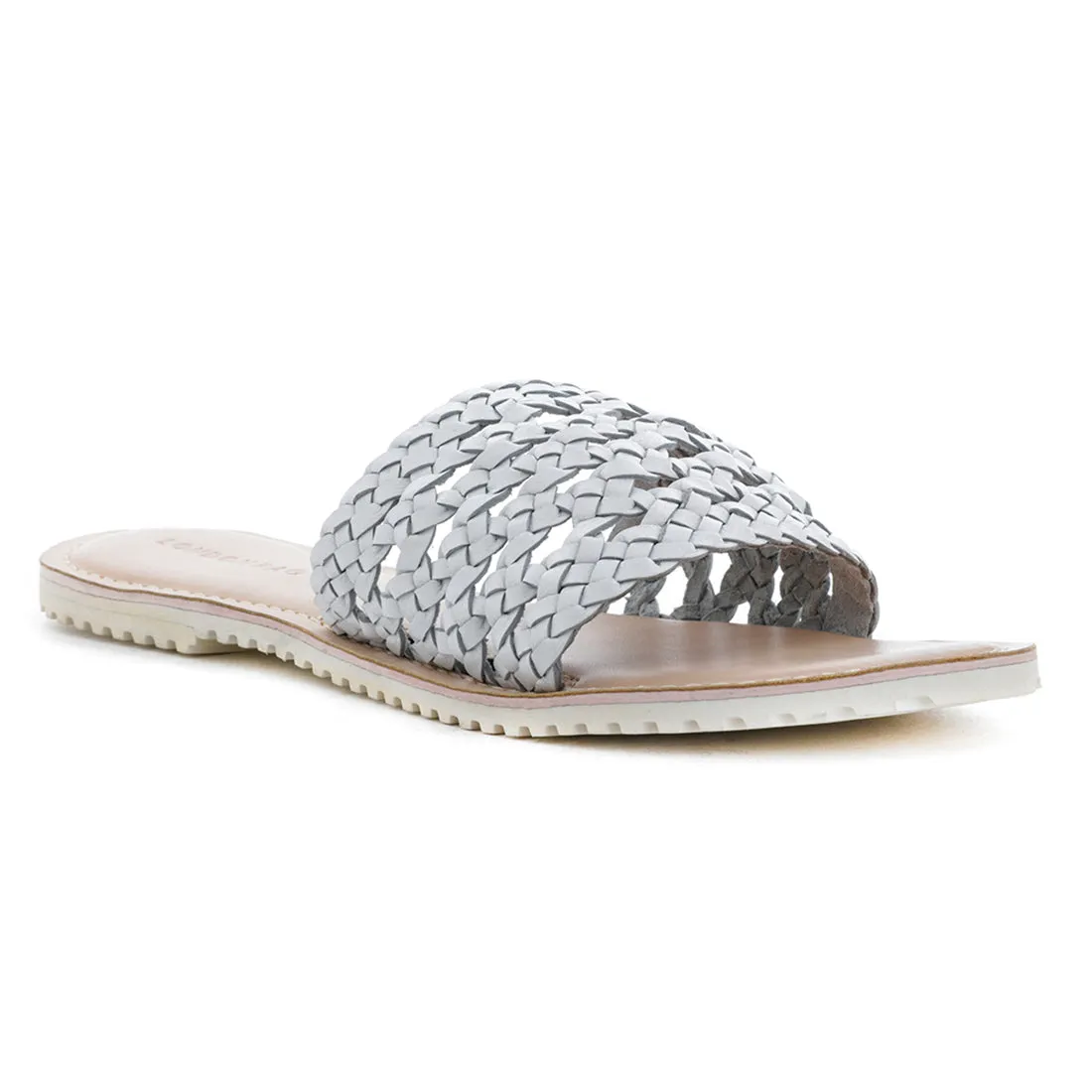 White Woven Open Toe Flats