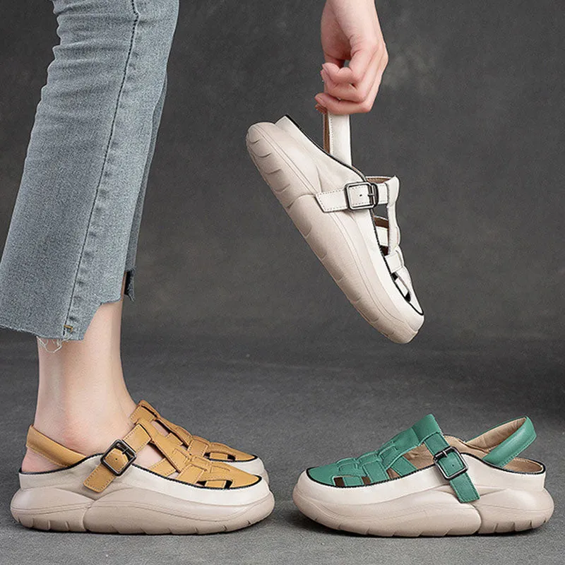 Women Handicraft Plaited Leather Soft Summer Crcos Platform Sandals