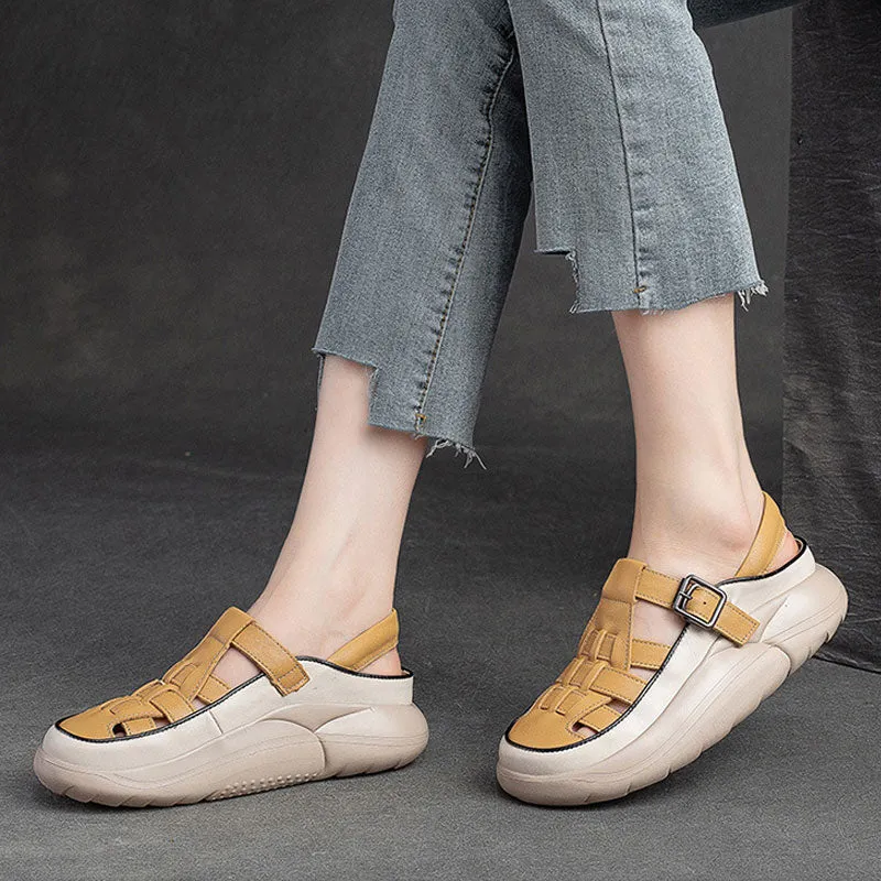 Women Handicraft Plaited Leather Soft Summer Crcos Platform Sandals