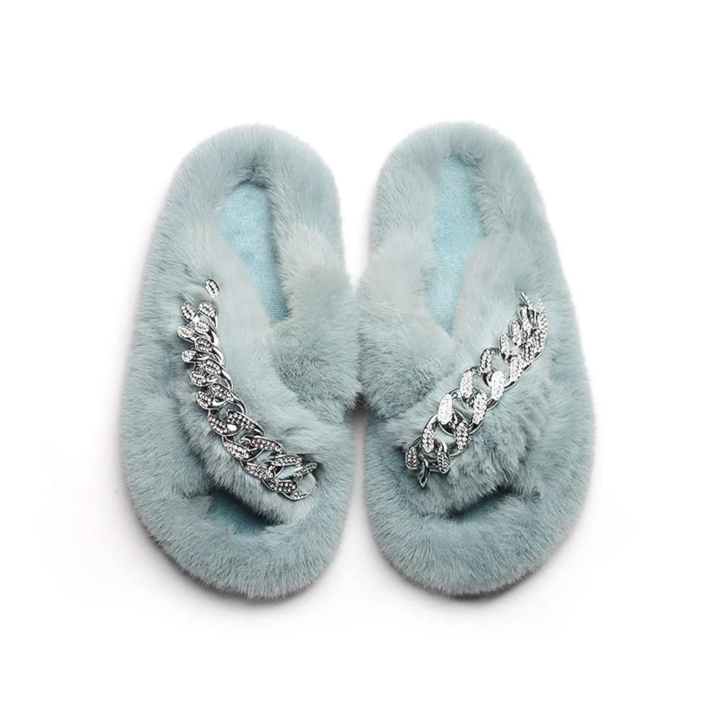 Women's Furry Cross Chain Slippers